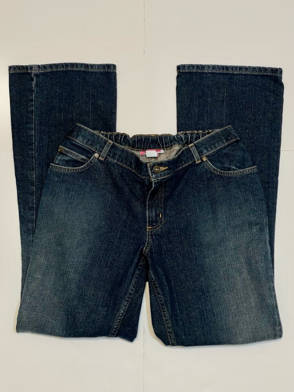 Liz Lange Maternity Adjustable Waist Dark Blue Denim Boot Cut Jeans Size 6